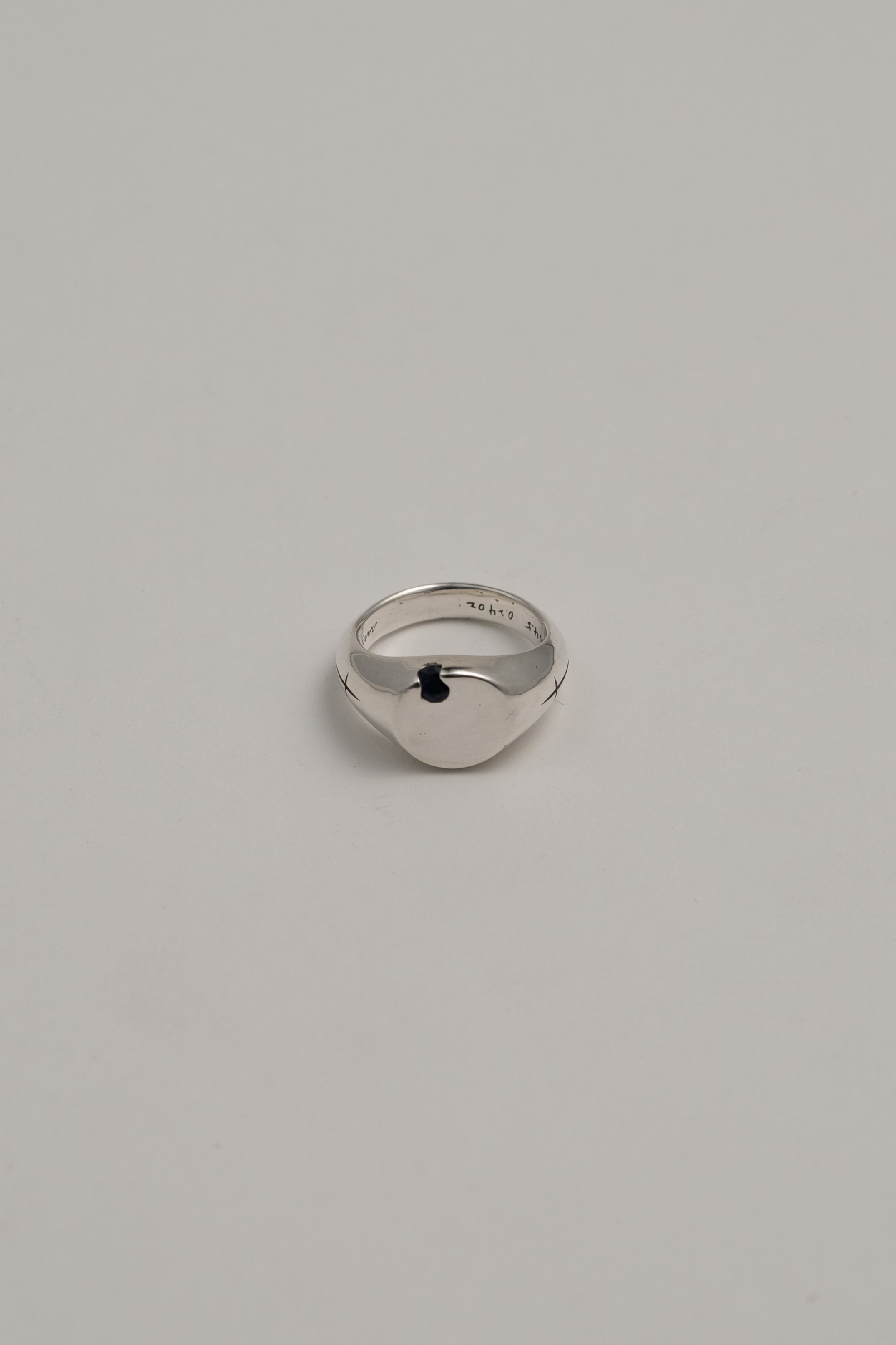 Cross Round Signet Ring with Sapphire, US 4.5