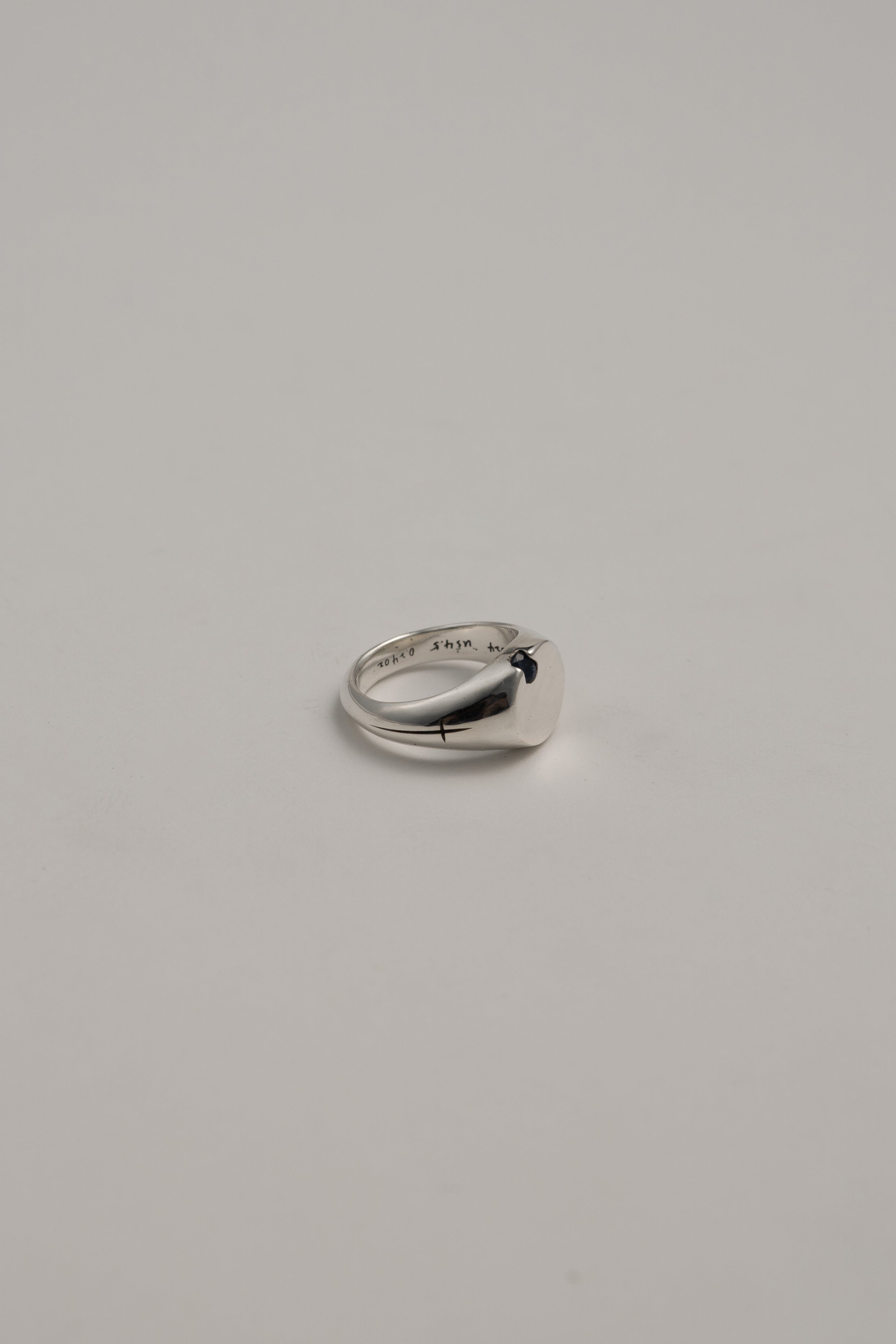 Cross Round Signet Ring with Sapphire, US 4.5