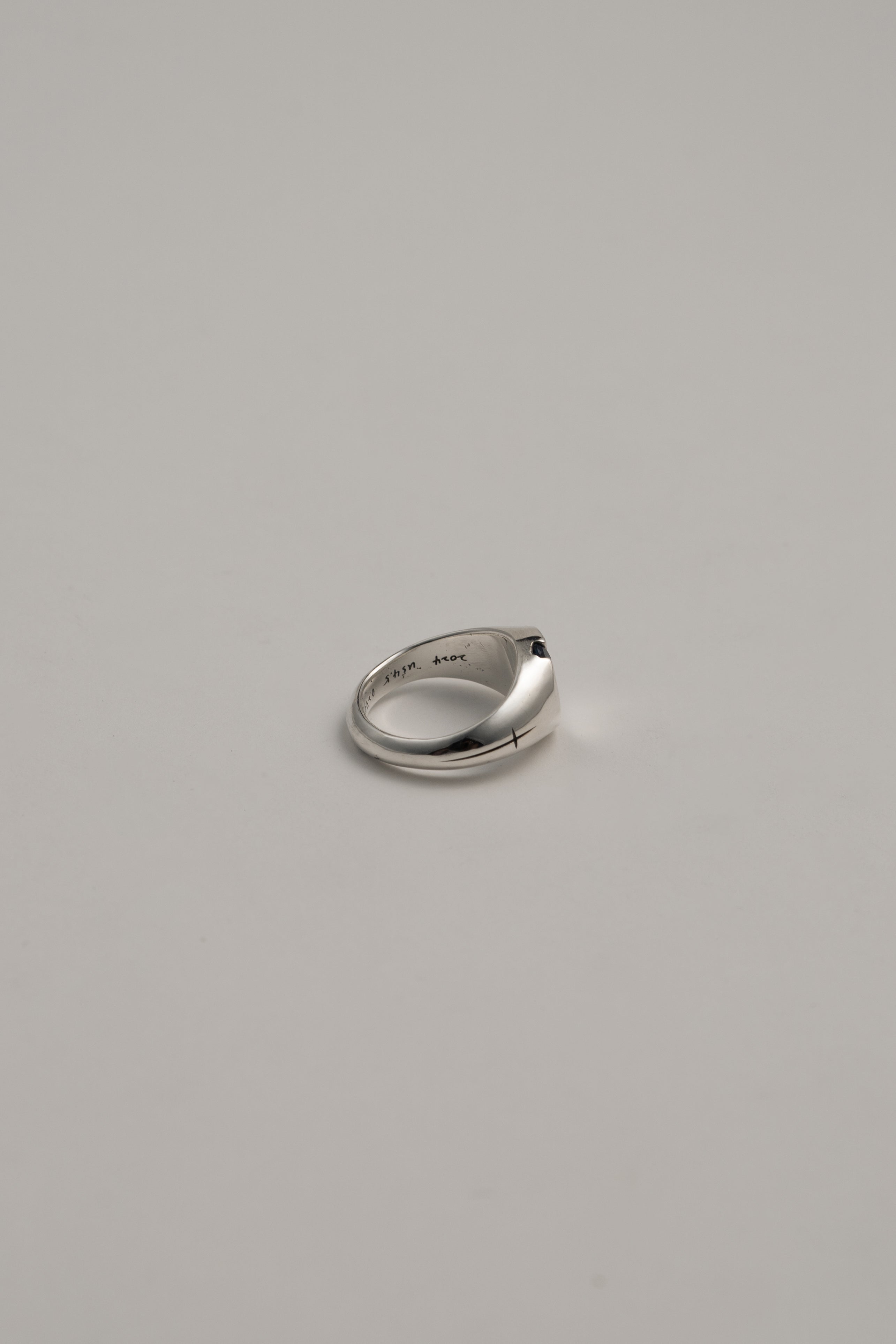Cross Round Signet Ring with Sapphire, US 4.5