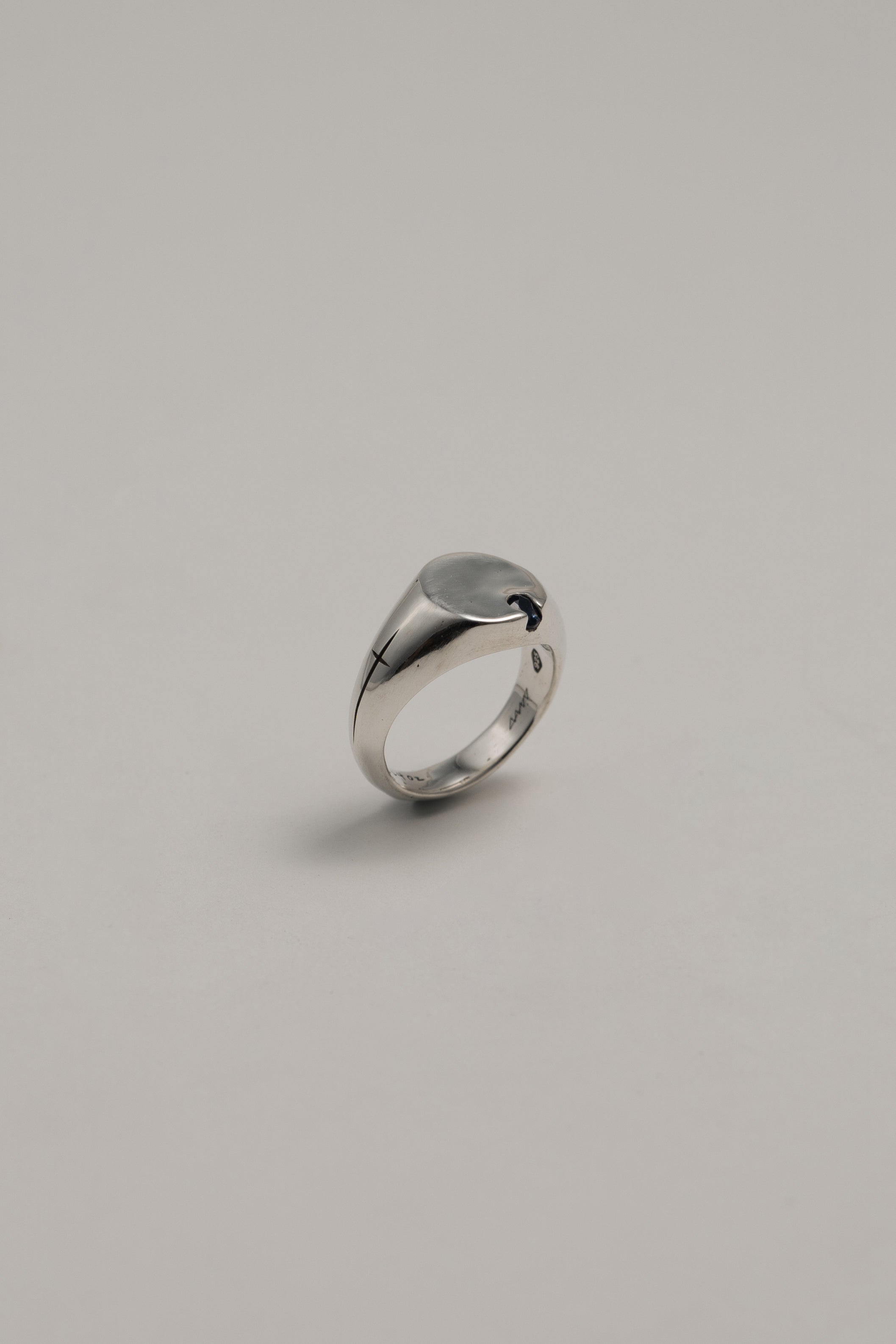 Cross Round Signet Ring with Sapphire, US 4.5