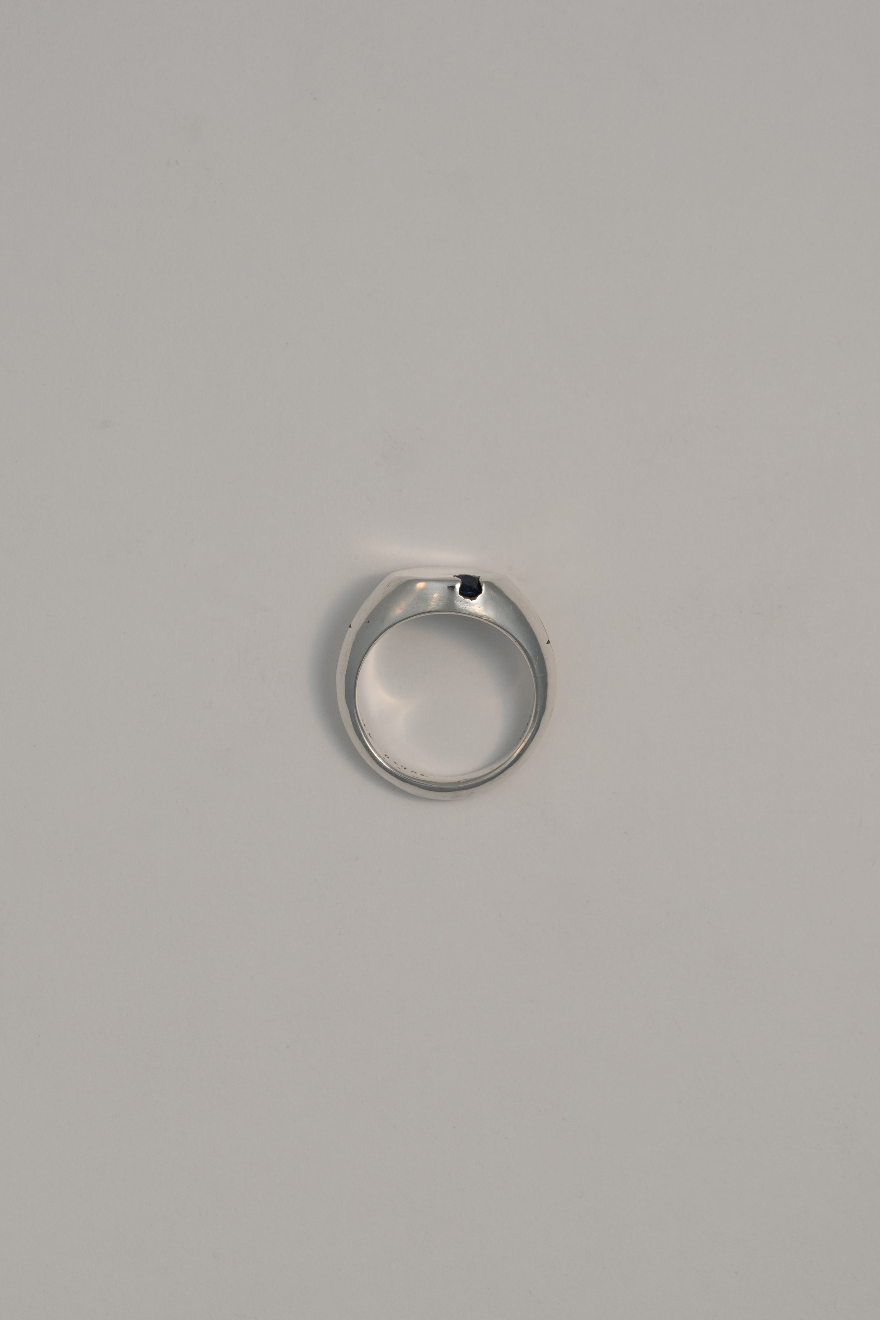 Cross Round Signet Ring with Sapphire, US 4.5